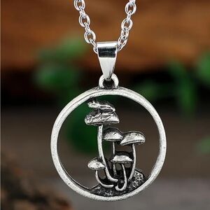 Silver Mushroom Pendant Necklace